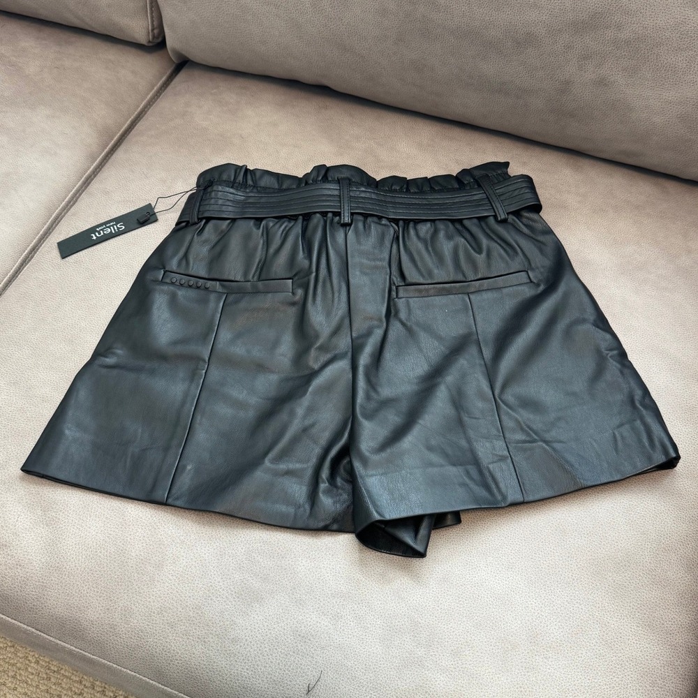 Blank NYC Silent New York Vegan Leather Paperbag Shorts Black - Picture 5 of 12